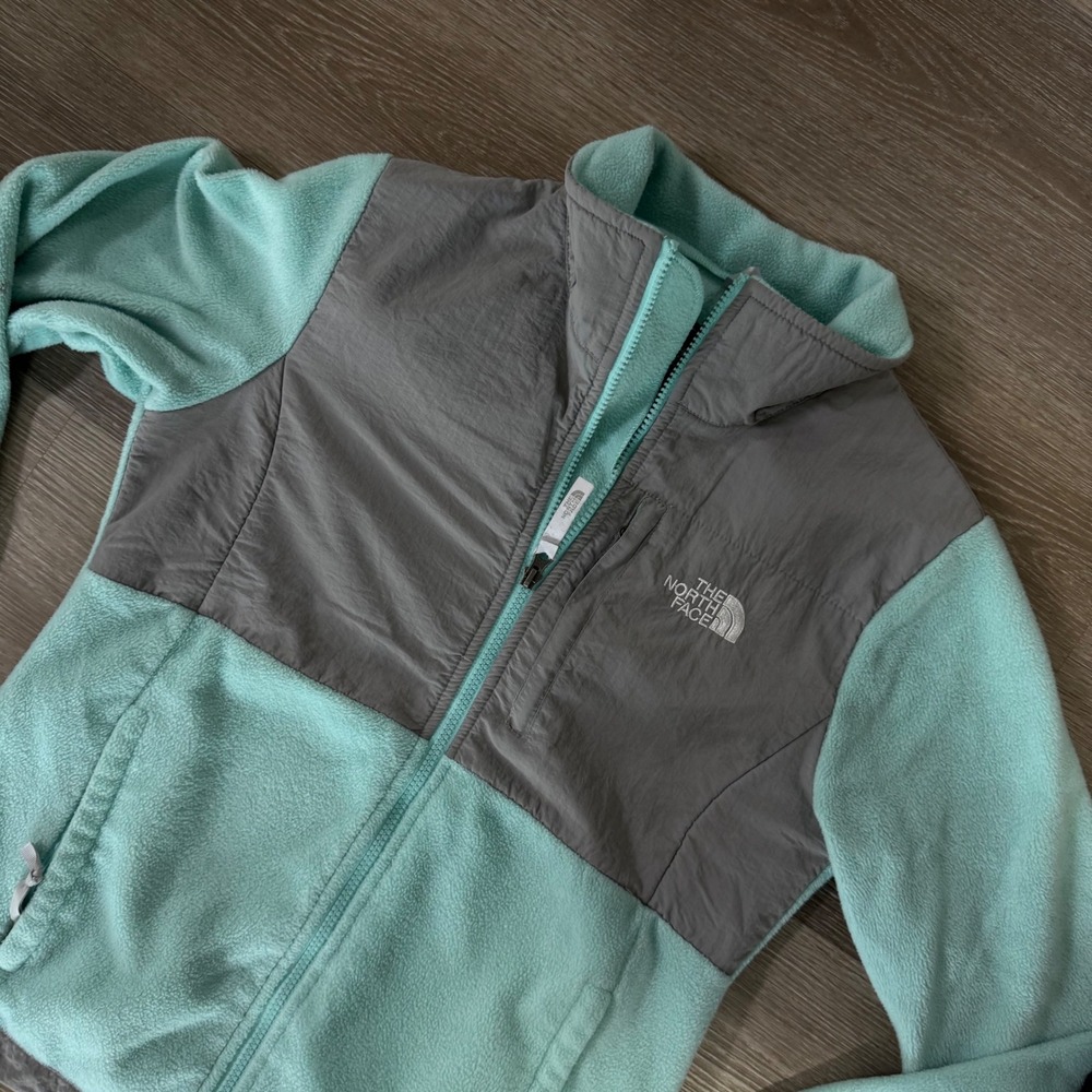 The North Face Denali Jacket Womens Medium Mint Green Grey Full Zip Fleece
